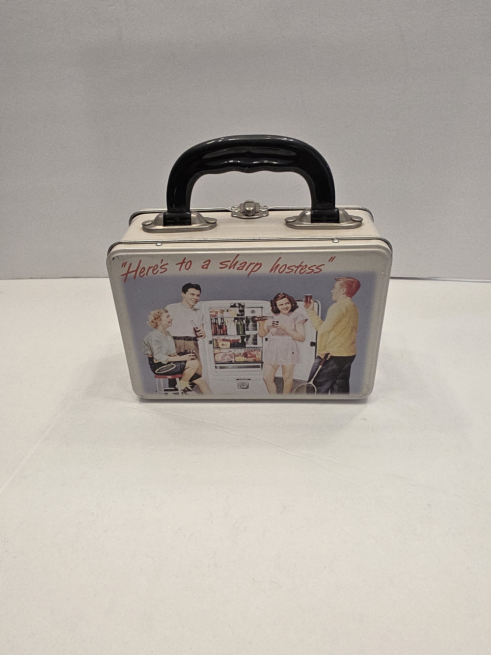 Vintage Metal Lunchbox with Retro Graphics - Cream & Black